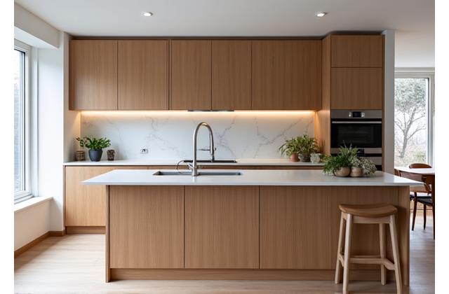 Moderne keuken met houten afwerkingen in Amsterdam-Centrum